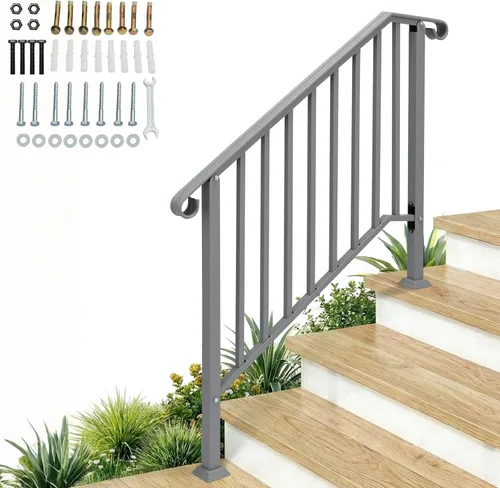 Miniatura 14 de Outvita Pasamanos para escalones al aire libre, pasamanos de hierro forjado para 2 o 3 escalones, pasamanos de transición con kit de instalación