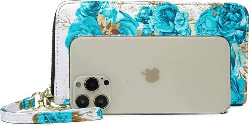 Miniatura 115 de Cartera de mano para mujer, estilo bohemio, con RFID, elegante, espaciosa con correa para viajes, capacidad para tarjetas, teléfono, dinero