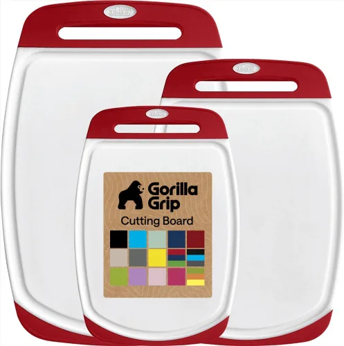 Miniatura 15 de GORILLA GRIP Juego de 3 tablas de cortar de cocina reversibles sin BPA, diseñadas en Estados Unidos, no porosas, ranuras para jugos, borde