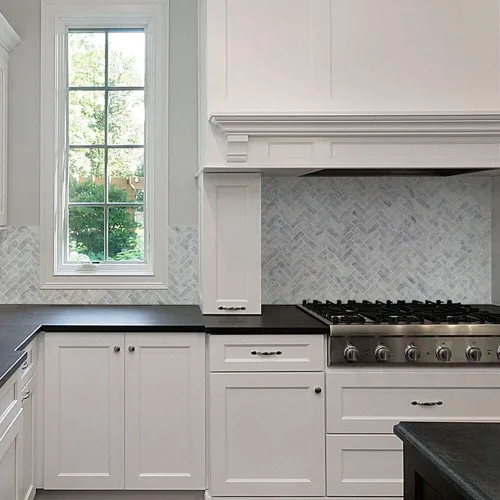 Miniatura 2 de Diflart Mosaico de mármol, blanco Carrara, tejido de canasta de 1 x 2 pulgadas, pulido, azulejos de mármol para cocina, baño, pared, paquete de 5