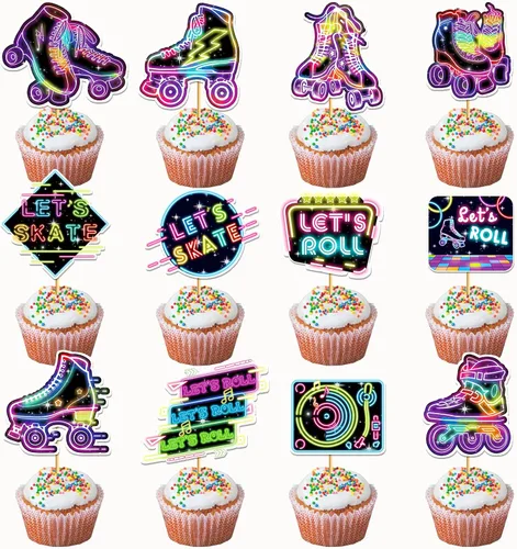 24 piezas de decoración de cupcakes de patinaje sobre ruedas, patín sobre ruedas, decoración de fiesta, decoración de cupcakes para patinar sobre