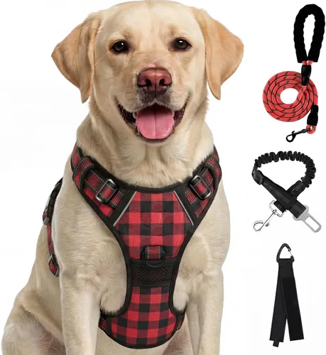 Miniatura 23 de FURRYFECTION Arnés a cuadros para perros pequeños, chaleco reflectante ajustable sin tirones para mascotas con clip frontal, correa, asa de fácil