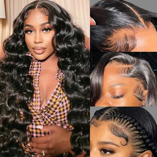 Pelucas de cabello humano con encaje frontal de 13 x 4 pulgadas, prearrancadas con abuelitos, pelucas de encaje frontal de 26 pulgadas, densidad