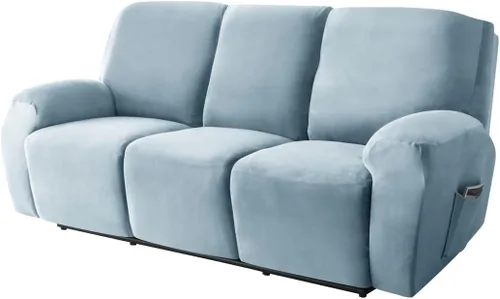 Miniatura 23 de Funda elástica para sofá reclinable, fundas de terciopelo para sillas reclinables de 3 cojines, 8 piezas, fundas protectoras para muebles
