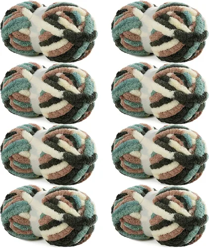 Miniatura 17 de HOMBYS Paquete de 8 hilos gruesos gigantes para tejer a ganchillo/tejer a mano, súper voluminosos, grandes, suaves, esponjosos, tie dye de felpa