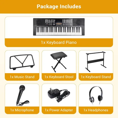 Miniatura 8 de ZENY Piano de teclado eléctrico portátil de 61 teclas con altavoces integrados, pantalla LED, auriculares, micrófono, soporte para piano, soporte