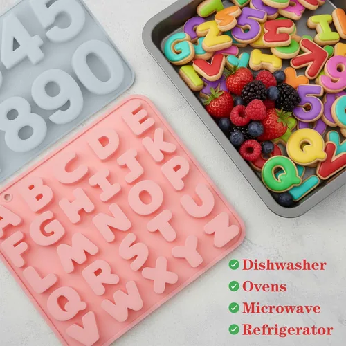 Miniatura 4 de 2 moldes de silicona para alfabeto, moldes de letras de silicona, moldes de letras de chocolate de grado alimenticio, molde de números para hornear