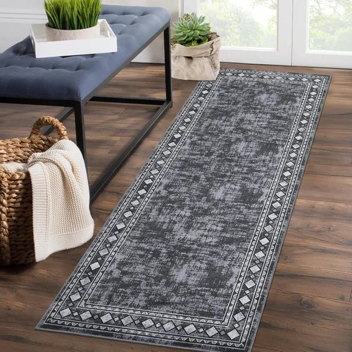 Miniatura 20 de WESTLOOM Alfombra de pasillo de 2 x 6 pies, lavable, moderna, con bordes, antideslizante, resistente a las manchas, borde geométrico, alfombra