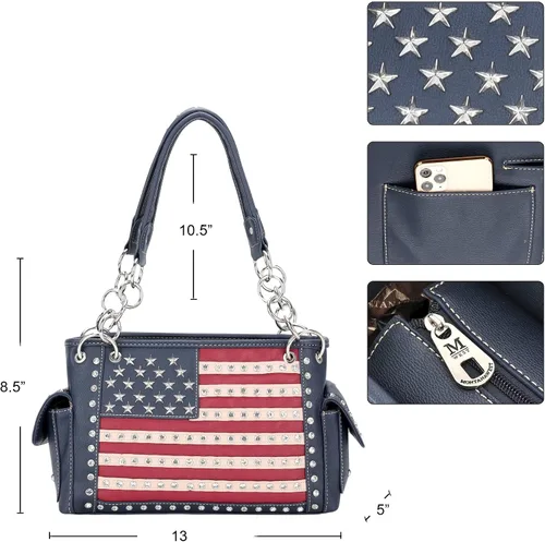 Miniatura 7 de Montana West Bolso patriótico con tachuelas para mujer, bolso con bandera estadounidense y bolso cruzado