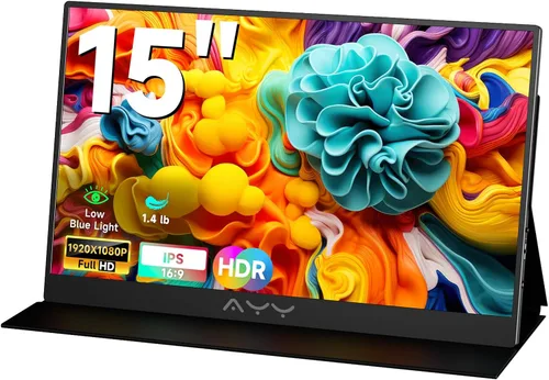memzuoix Monitor portátil de 15 pulgadas FHD 1080P | 100% sRGB HDR IPS | USB-C y HDMI para juegos/Mac/PS5 | Pantalla de viaje de 1.4 libras con Negro