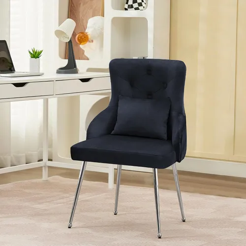 Miniatura 13 de Silla de tocador de terciopelo, silla de comedor tapizada para dormitorio, comedor, sala de maquillaje, silla moderna para sala de estar con patas