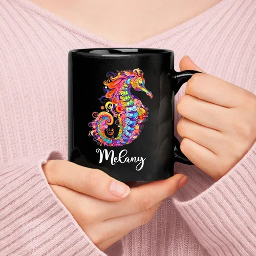 Miniatura 5 de Taza de café personalizada con nombre, taza de café personalizada con animales marinos coloridos del océano, 11 onzas, 15 onzas, taza de cerámica