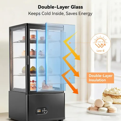 Miniatura 6 de Tylza Vitrina refrigerada para encimera, refrigerador comercial de 2.7 pies cúbicos/78L, vitrina con luz LED, puerta de vidrio doble, 32-54°F
