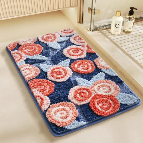 Miniatura 8 de Alfombra de baño floral de secado rápido, lavable a máquina y antideslizante, para fregadero, dormitorio y ducha (30 x 17 pulgadas, flores pequeñas)