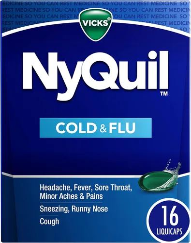 Vicks NyQuil - Medicina de venta libre para el resfriado y la gripe, potente alivio nocturno multisíntoma para dolor de cabeza, fiebre, dolor de
