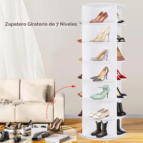 Miniatura 4 de Zapatero giratorio de 7 niveles, organizador de almacenamiento de zapatos de 360°, color blanco