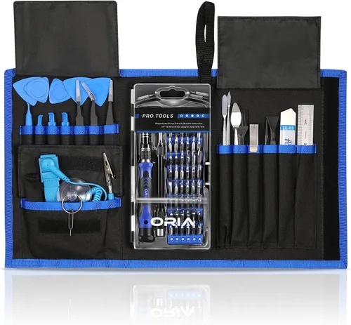 ORIA - Juego de destornilladores de precisión, kit 86 en 1 de herramientas de reparación con 57 brocas, bolsa portátil para teléfono celular,