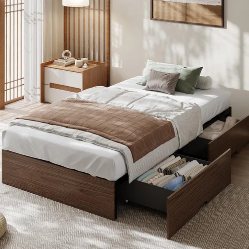 Miniatura 11 de Garvee Base de cama individual, plataforma de madera con diseño estriado, marco de cama de perfil bajo, base de cama minimalista sin ruido, fácil