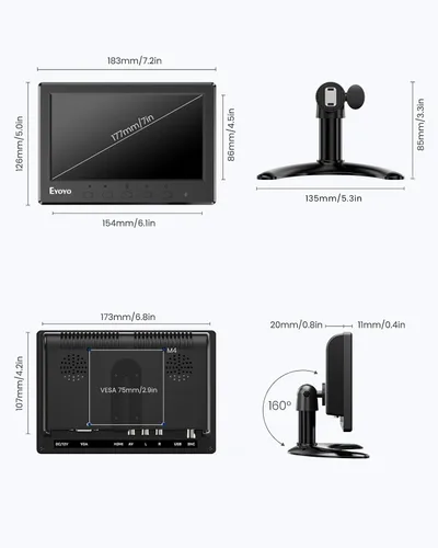 Miniatura 6 de Eyoyo Monitor Mini 7 Pulgadas Pequeno Monitor HDMI 1024x600 Pantalla LCD HDMI AV VGA BNC USB Entrada para NVR Cámara de Seguridad CCTV Cámara