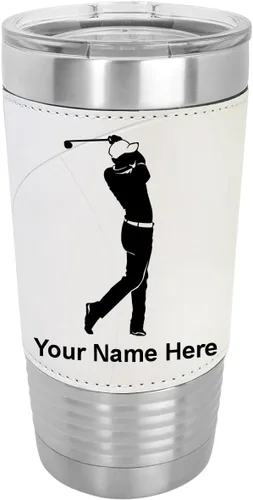 Miniatura 8 de LaserGram Vaso aislado al vacío de 20 onzas, golfista golfista, grabado personalizado incluido (piel sintética, estilo béisbol)