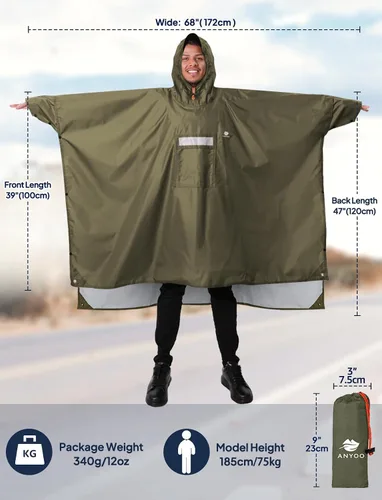Miniatura 10 de ANYOO Poncho de lluvia con capucha para adultos, impermeable, ligero, para hombres y mujeres, chaqueta de lluvia reutilizable para emergencias al