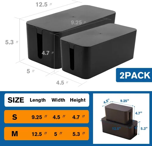 Miniatura 5 de ShellKingdom Caja de organización de cables, 2 juegos de organizadores de cables para gestión de cables y cables, almacenamiento y soporte