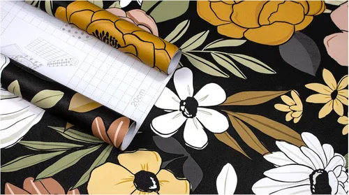 Miniatura 9 de HAOKHOME Papel pintado vintage grande floral de despegar y pegar, extraíble, hojas de margarita, negro/arena/oliva, vinilo autoadhesivo, mural, 17.7