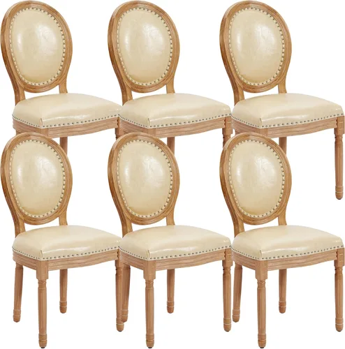 Miniatura 13 de Juego de 2 sillas de comedor francesas con respaldo redondo, sillas de comedor tapizadas de mediados de siglo con patas de madera maciza para Beige