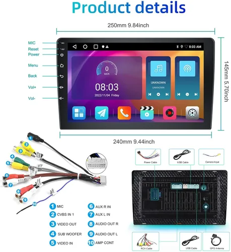 Miniatura 6 de Podofo Estéreo de auto de doble DIN de 2+32G con Apple Carplay Android Auto inalámbrico de 10.1 pulgadas, pantalla táctil y radio Android