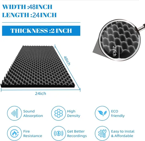 Miniatura 2 de 1 Paquete de Paneles de Espuma a Prueba de Sonido 48"×24"×2" Paneles de Pared Insonorizados de Recuperación Rápida Paneles de Amortiguación