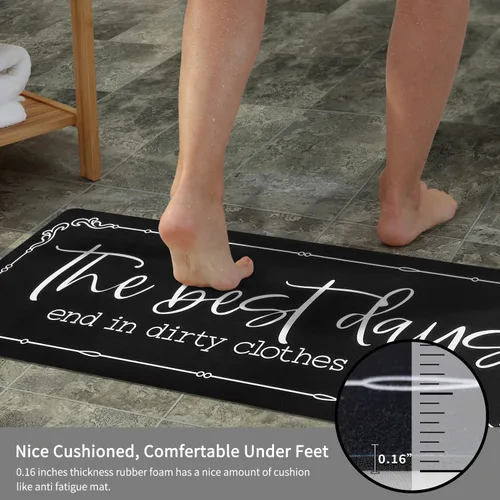 Miniatura 3 de KOZYFLY - Alfombra de pasillo para cuarto de lavandería de 20"x60", alfombras antideslizantes para cocina, lavable, alfombra de lavandería Negro