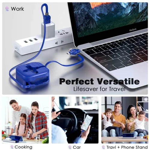 Miniatura 4 de Cable de Carga Múltiple de 4.5A, 4 Pies/Paquete de 2 Cargadores Múltiples para Todos los Dispositivos Cable Retráctil 3 en 1 para Automóvil Cable