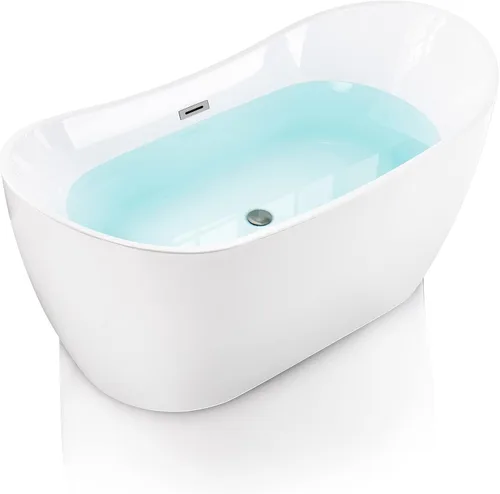 Miniatura 22 de WOODBRIDGE BTA1516 BG - Bañera independiente de acrílico de 59 pulgadas, bañera blanca de remojo contemporáneo con desbordamiento y drenaje de oro