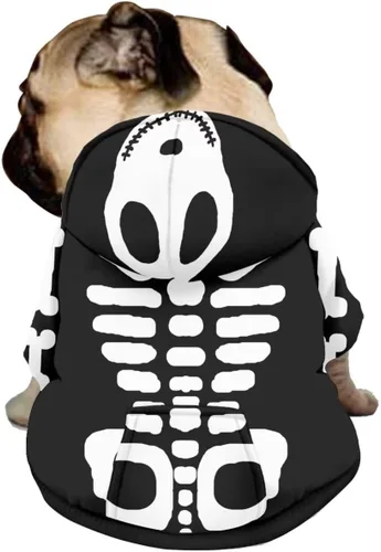 Miniatura 4 de Howilath Disfraz de Halloween de hueso de perro, sudadera con capucha de esqueleto para perro, ropa para mascotas, ropa con cremallera de calavera