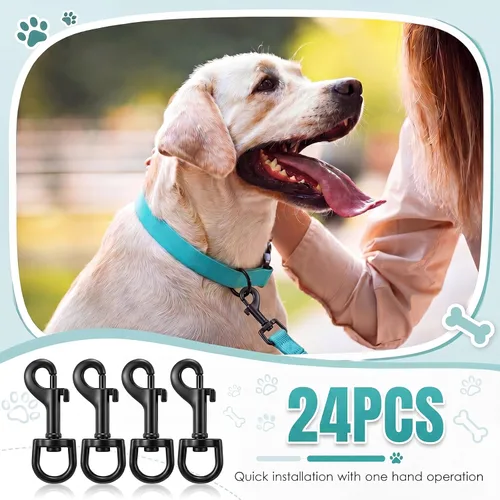 Miniatura 5 de Therwen 24 ganchos giratorios de acero inoxidable para correa de perro, llavero, correa de cámara, multiusos de 2.76 pulgadas (negro, 0.109 in)