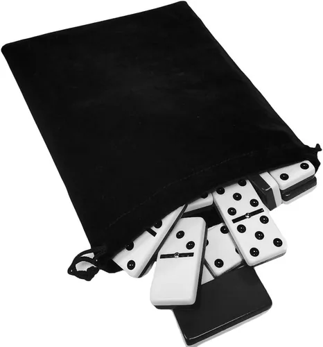 Miniatura 19 de Marion & Co. Dominó Doble Seis 6 Azulejos Negros Tamaño Jumbo de Torneo Profesional con Giradores en Bolsa Elegante de Terciopelo Negro