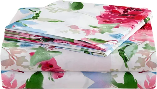 Miniatura 33 de JSD Juego de sábanas con estampado floral azul, tamaño Queen, 4 piezas, sábanas de microfibra con patrón suave, bolsillo extra profundo Sakura