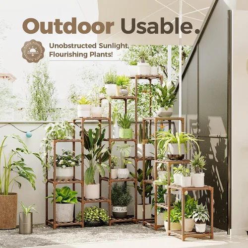Miniatura 4 de BamWorld - Soporte alto con estante para plantas grandes; Uso en interiores/exteriores. Perfecto para sala de estar, jardín, balcón