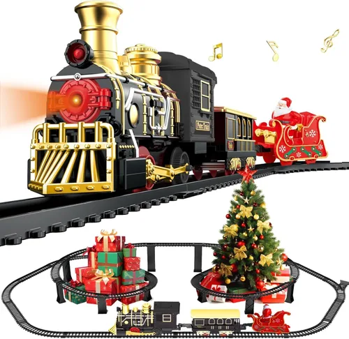 Juego de tren eléctrico con pistas elevadas 3D, vagones de pasajeros de locomotora, luces y modo silencioso, tren de Navidad para niños, regalo de