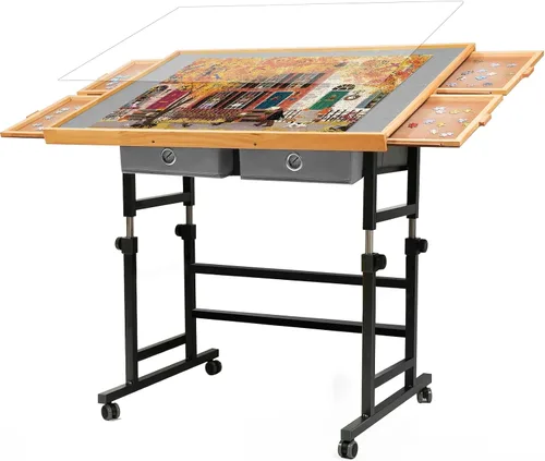 Miniatura 8 de BuilderButler Mesa de rompecabezas de 1500 piezas con ruedas, con cajones y cubierta, 33.58 x 24.92 pulgadas, altura ajustable e inclinación de 45°