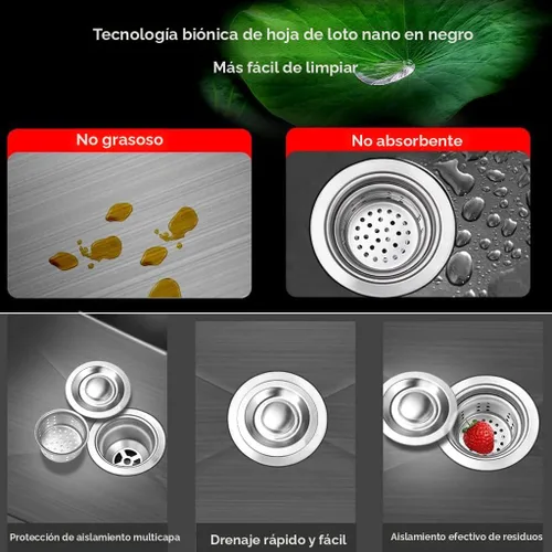 Miniatura 4 de ARTLINE Fregadero de cocina negro, fregadero de un solo cuenco de acero inoxidable, fregadero de estación de trabajo de caída/montaje superior