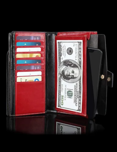 Miniatura 2 de DemonHunter Cartera de piel auténtica con bloqueo RFID de gran capacidad para mujer DZA2083 DZA2083J x Borgoña Cartera RFID