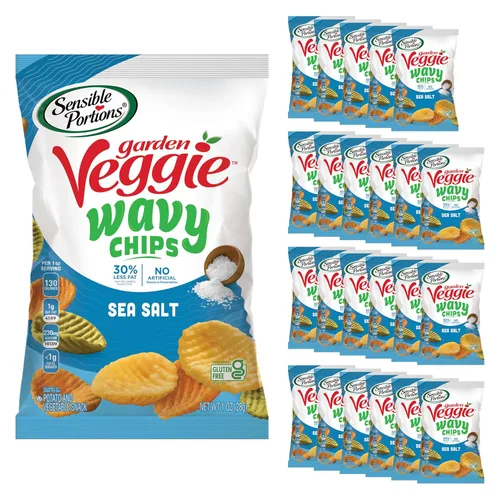 Miniatura 13 de Sensible Portions Chips ondulados vegetarianos, sabor a sal marina, chips sin gluten, bolsa de 7 onzas, paquete de 6