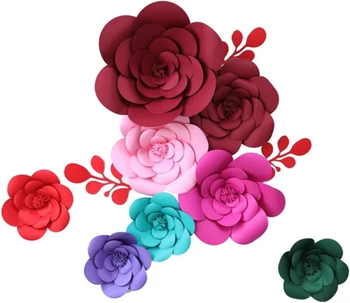 Miniatura 6 de Decoración de flores artificiales 3D de flores rojas para decoración de bodas (rojo 7.9 in)