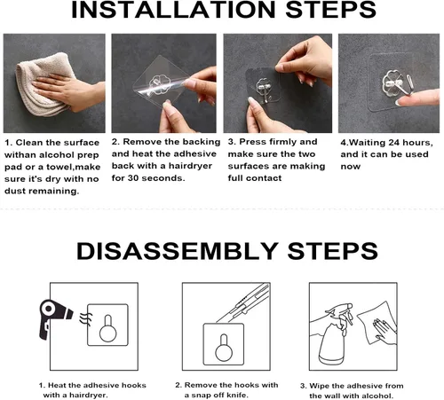 Miniatura 3 de ZESLMG Ganchos adhesivos de pared para colgar, paquete de 48 ganchos autoadhesivos resistentes de 22 libras transparentes, gancho de ducha extraíble