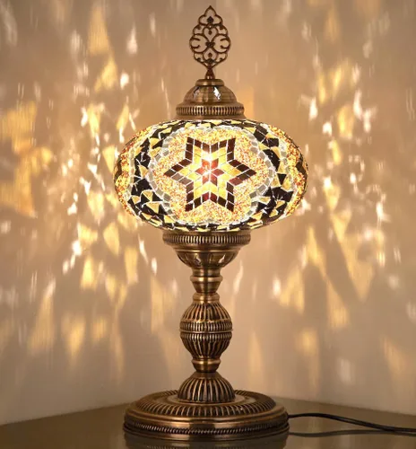 Miniatura 4 de DEMMEX Lámpara de mesa de mosaico marroquí turco XXL con globo de tamaño más grande de 10 pulgadas, pantalla de lámpara bohemia de mesita de noche