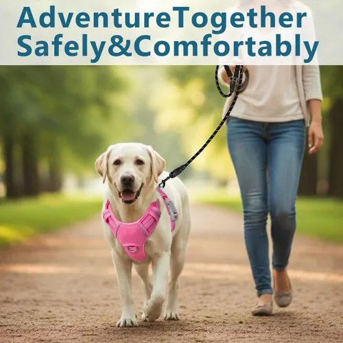 Miniatura 8 de BARKBAY Arnés para perro sin tirones con bolsillo para etiqueta de identificación, resistente, reflectante, de fácil control para perros grandes Rosa