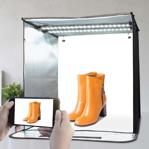 Miniatura 10 de Bower Caja de luz portátil de estudio de 24 pulgadas para teléfonos inteligentes, réflex digitales y cámaras compactas, diseño plegable
