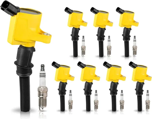 ENA Paquete de 8 bobinas de encendido amarillas y bujías compatibles con Mercury Ford Mustang Crown Victoria F150 E150 E250 Expedition Explorer 8