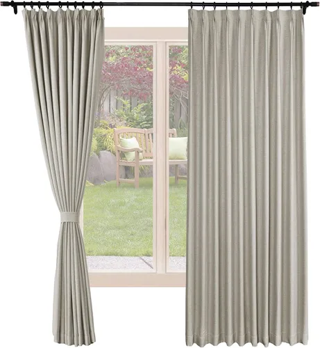 Miniatura 10 de Frelement Cortinas opacas de lino natural, paneles de cortinas plisadas para sala de estar, cortinas con aislamiento térmico, 52 pulgadas de ancho x
